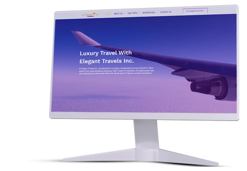 Elegant Travels Inc's Website Mockup in Monitor Screen By Techoboll