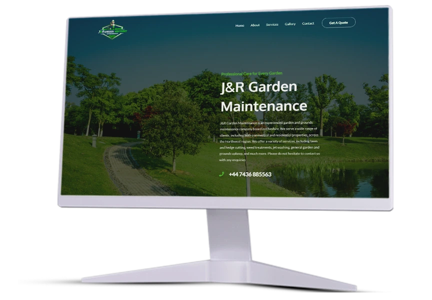 JnR Garden Maintenance's Website Mockup in Monitor Screen By Techoboll