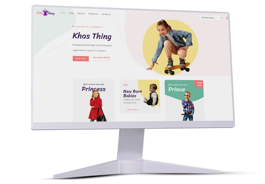 Khas Thing's Website Mockup in Monitor Screen By Techoboll